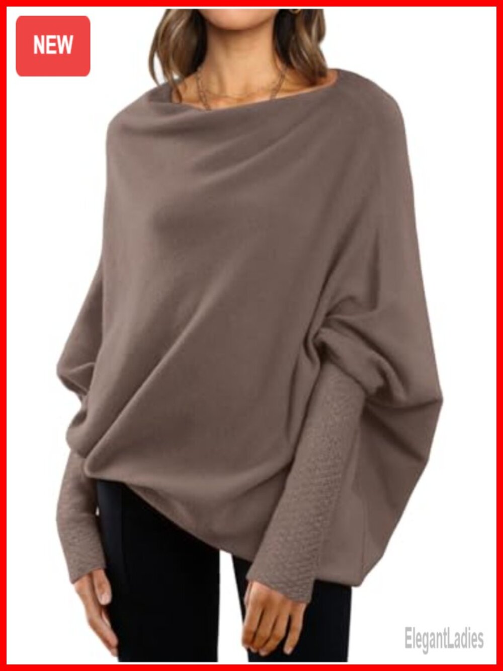 Oversized Cowl Neck Batwing Sweater Asymmetrical Tunic Pullover